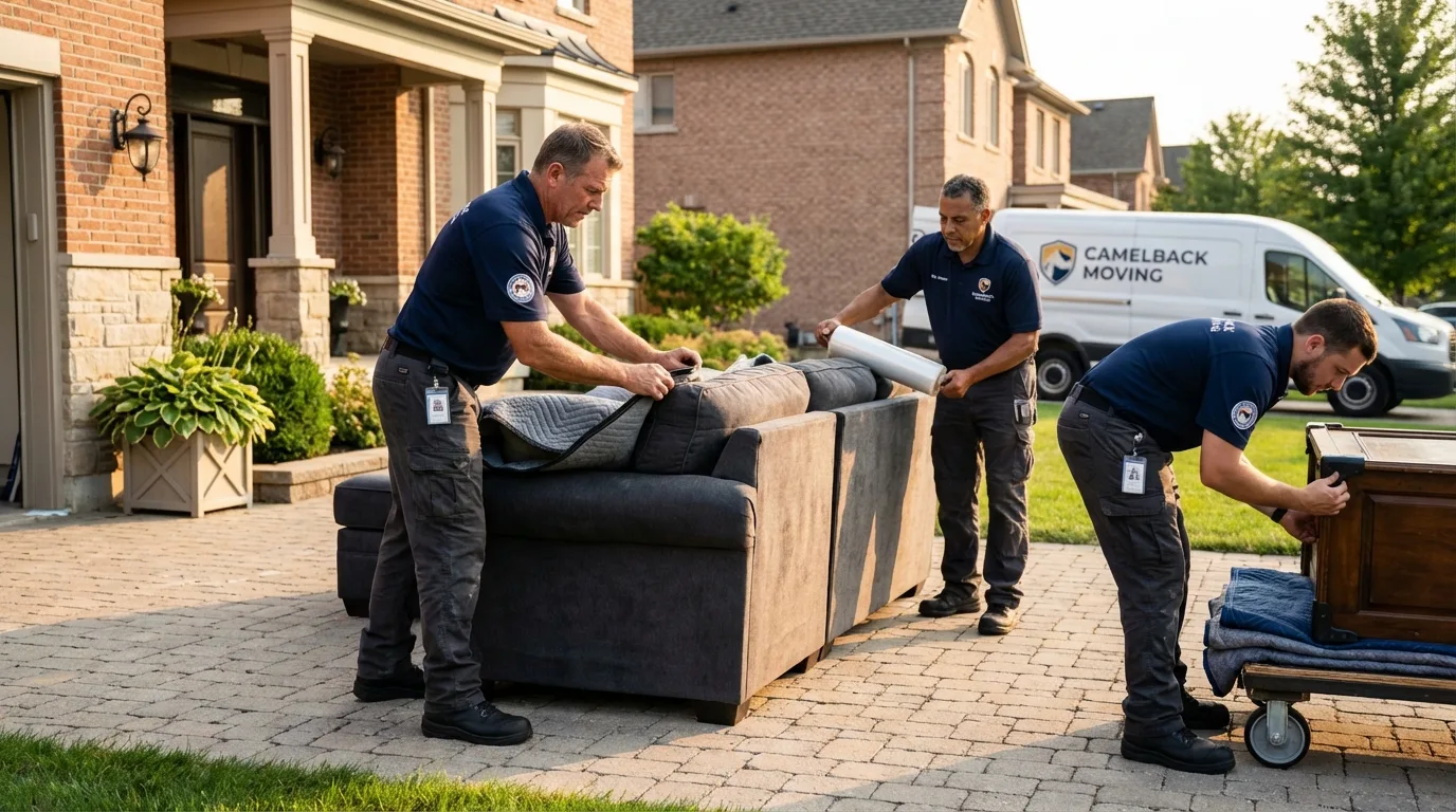 Large estate moving crew wrapping furniture in Inver Grove Heights, MN
